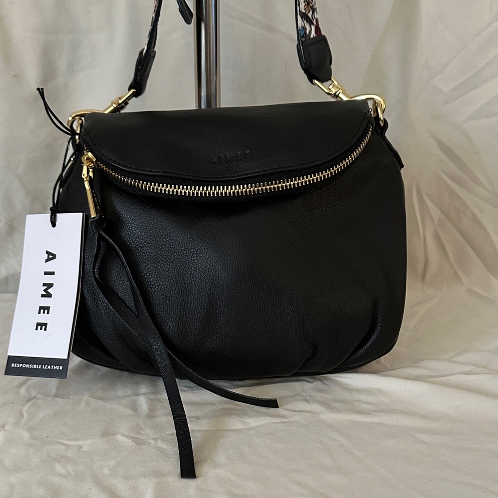 Aimee Kestenberg Black Crossbody Bag with Floral Strap